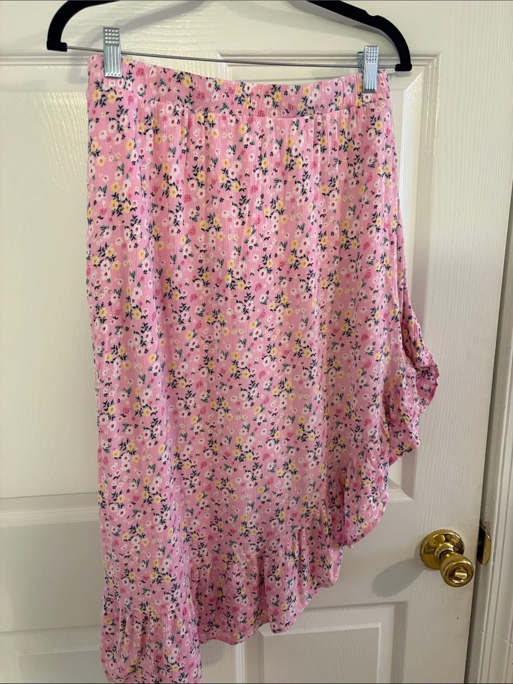 No Boundaries Pink Floral Cottagecore Asymmetrical Ruffle Skirt - Picture 1 of 3